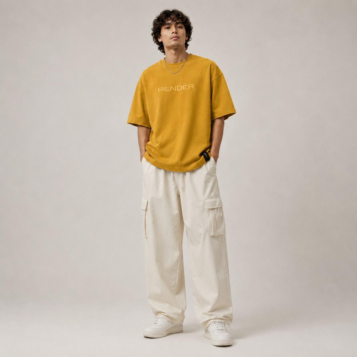 RENDER Mustard Oversized Drop Shoulder T-Shirt