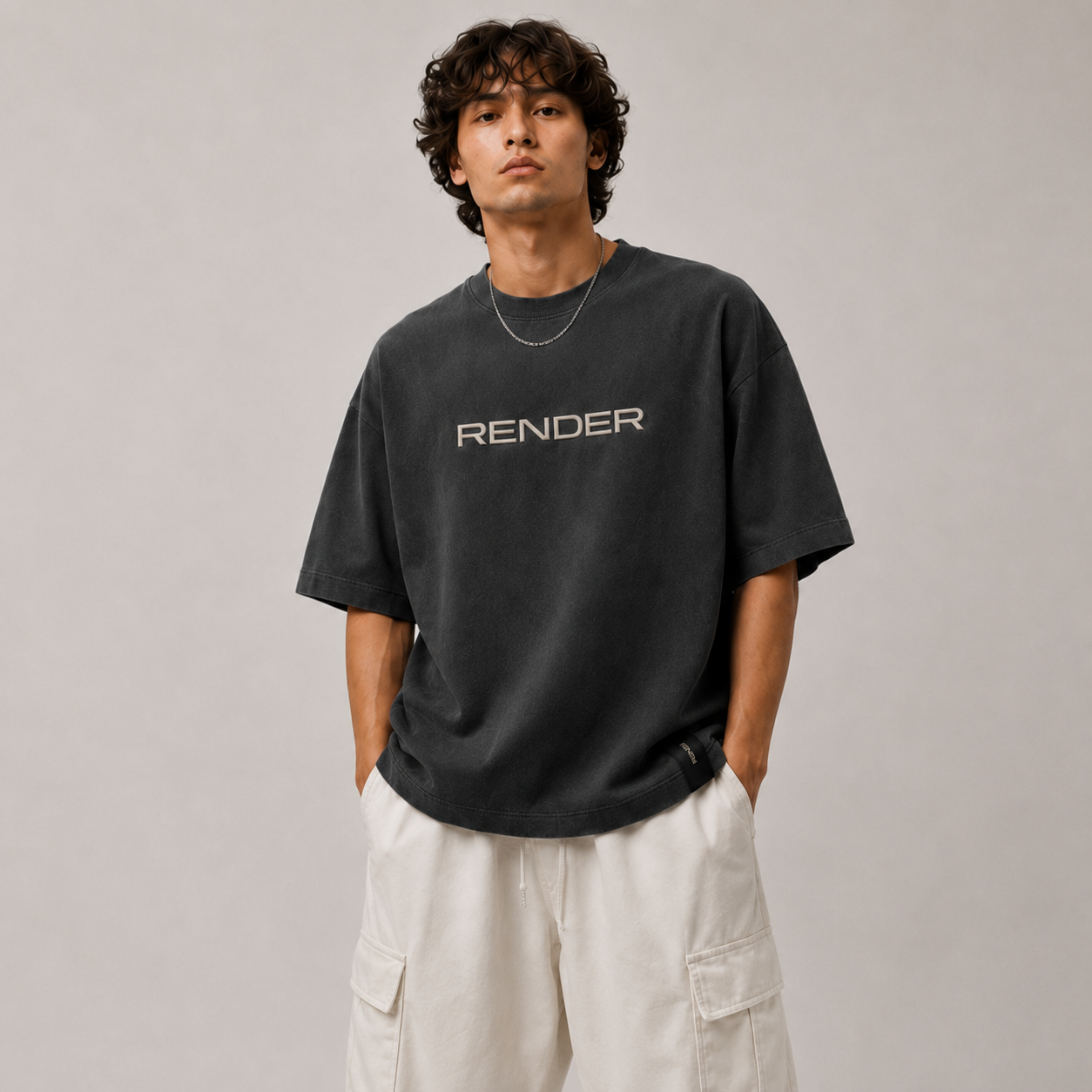 RENDER Charcoal Black Oversized Drop Shoulder T-Shirt