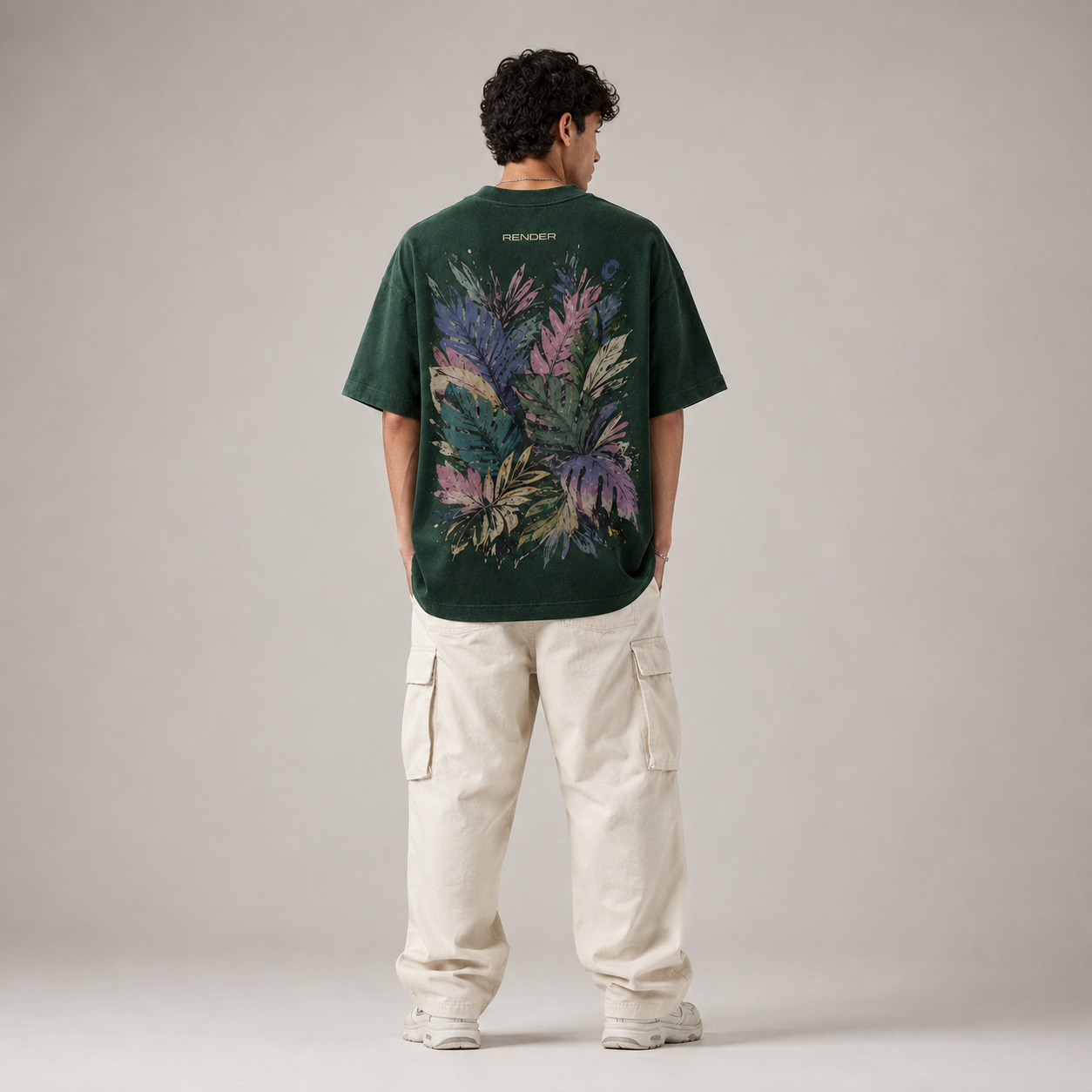 RENDER Forest Green Tropical Oversized T-Shirt